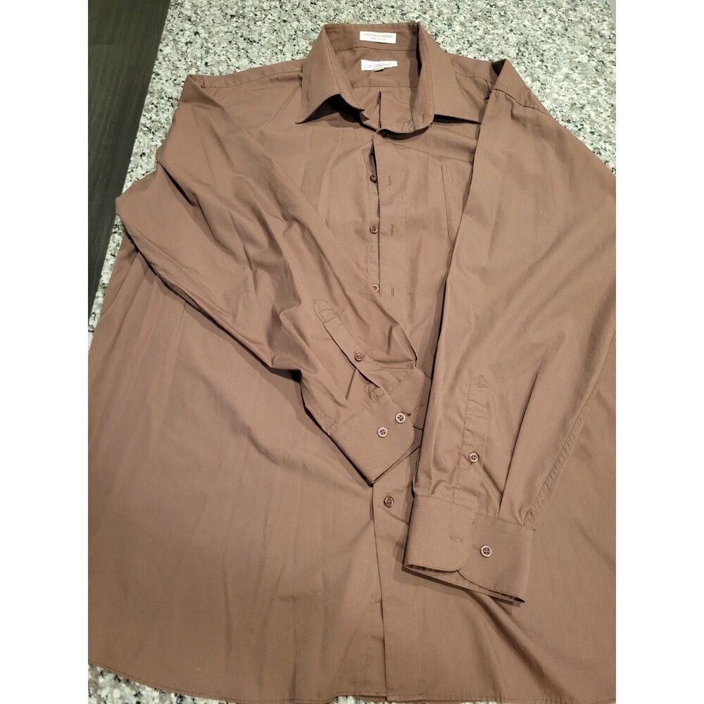 St Patrick Shirt Mens 19 36/37 Brown Long Sleeve Dress Button Up‎ Cotton Blend